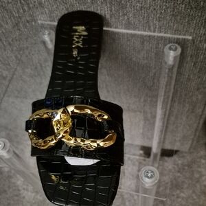 Black and Gold Men's Slide Sandals